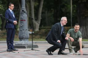 Egils Levits, Volodymyr Zelenskyi and Mateusz Moravetskyi