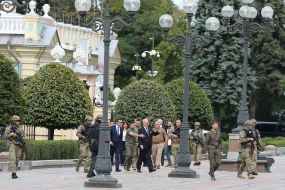 Egils Levits, Volodymyr Zelenskyi and Mateusz Moravetskyi