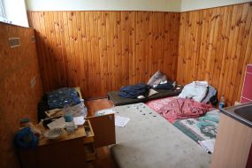 A room in the local police station in which the Russian invaders kept women, in the city of Balaklia