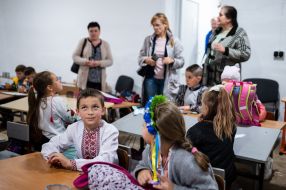 Schoolchildren took shelter during an air raid in the secondary school of the village of Mykhailivka-Rubezhivka near Irpen