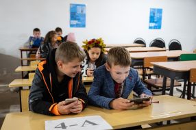 Schoolchildren took shelter during an air raid in the secondary school of the village of Mykhailivka-Rubezhivka near Irpen