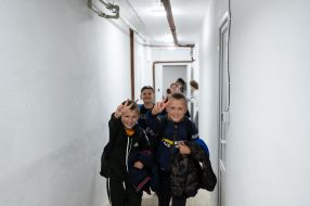 Schoolchildren took shelter during an air raid in the secondary school of the village of Mykhailivka-Rubezhivka near Irpen