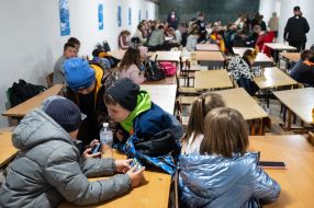 Schoolchildren took shelter during an air raid in the secondary school of the village of Mykhailivka-Rubezhivka near Irpen