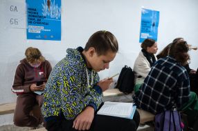 Schoolchildren took shelter during an air raid in the secondary school of the village of Mykhailivka-Rubezhivka near Irpen