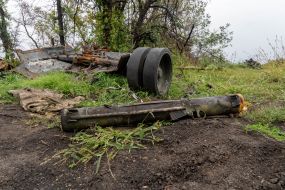 Remains of weapons and Russian armored vehicles