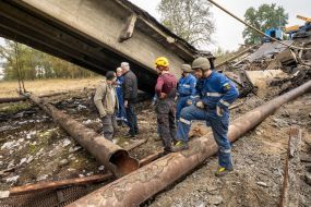 Destroyed bridge  in Balakleya city of Kharkiv region
