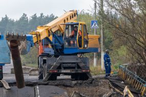 Destroyed bridge  in Balakleya city of Kharkiv region