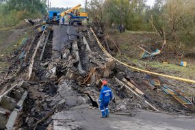 Destroyed bridge  in Balakleya city of Kharkiv region