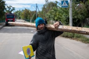 Local residents in Izyum city