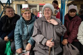 Local residents in Izyum city