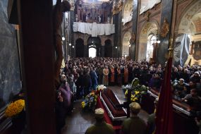 Farewell ceremony for Artem Tolochko, Mykola Panchenko and Yuriy Popov