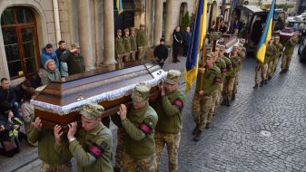 Farewell ceremony for Artem Tolochko, Mykola Panchenko and Yuriy Popov
