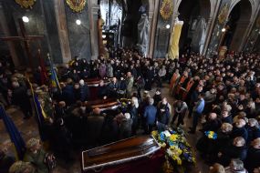 Farewell ceremony for Artem Tolochko, Mykola Panchenko and Yuriy Popov
