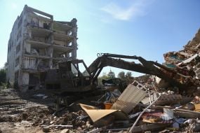 A residential building destroyed as a result of shelling by the Russian occupiers in Izyum