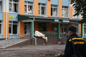 The school building where the Russian occupiers were located in Izyum