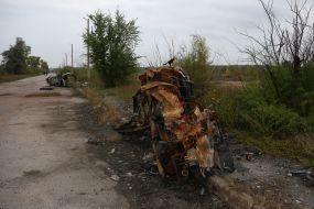 A car with civilians shot down by Russian occupiers in Izyum