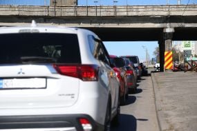 Car queue at a gas station in Kyiv