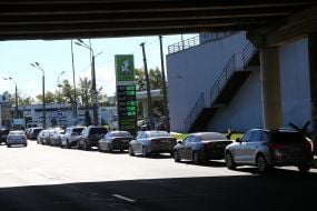 Car queue at a gas station in Kyiv