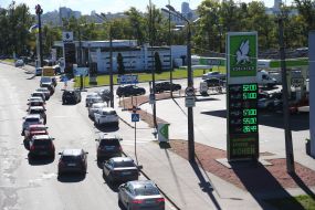 Car queue at a gas station in Kyiv
