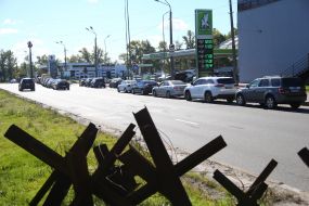 Car queue at a gas station in Kyiv