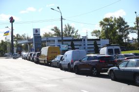 Car queue at a gas station in Kyiv