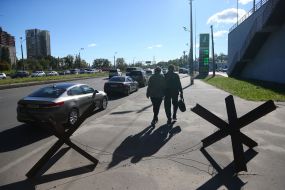 Car queue at a gas station in Kyiv