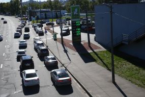 Car queue at a gas station in Kyiv