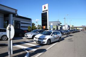 Car queue at a gas station in Kyiv