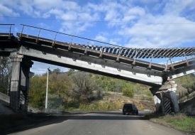 Broken bridge in Kupyansk