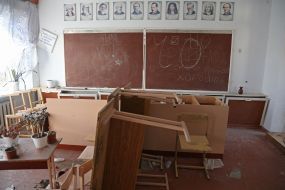 A destroyed school in the village of Lyubimivka (Kherson region), which was occupied by Russian occupiers