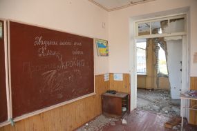 A destroyed school in the village of Lyubimivka (Kherson region), which was occupied by Russian occupiers