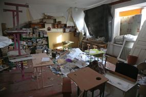 A destroyed school in the village of Lyubimivka (Kherson region), which was occupied by Russian occupiers