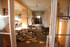 A destroyed school in the village of Lyubimivka (Kherson region), which was occupied by Russian occupiers