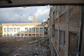 A destroyed school in the village of Lyubimivka (Kherson region), which was occupied by Russian occupiers