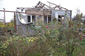 Destroyed residential building in  Vysokopolye village
