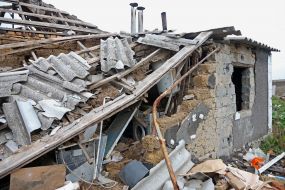 Destroyed residential building in  Vysokopolye village