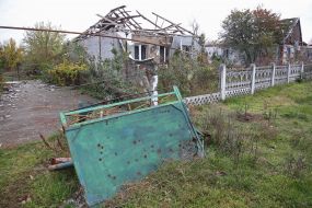 Destroyed residential building in  Vysokopolye village