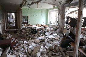 The destroyed building  in  Vysokopolye village (Kherson region)