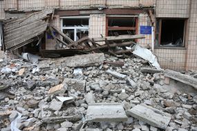 The destroyed building of the village council, where the Russian occupiers were located, in  Vysokopolye village (Kherson region)