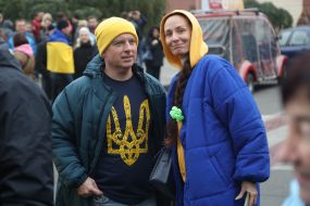 Residents of Kherson, who evacuated to Odessa, celebrate the liberation of their native city near the Opera House