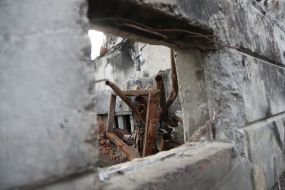 Graffiti of the British street artist Banksy in Borodyanka