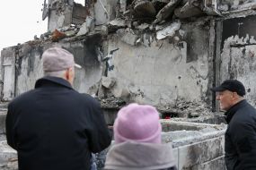 Graffiti of the British street artist Banksy in Borodyanka