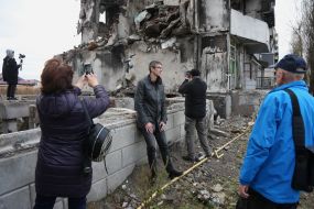 Graffiti of the British street artist Banksy in Borodyanka