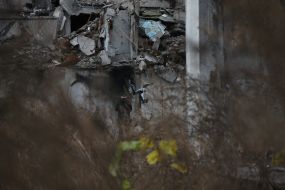 Graffiti of the British street artist Banksy in Borodyanka