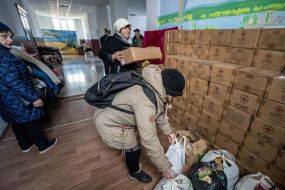 humanitarian aid in Stary Saltov village, Kharkiv region