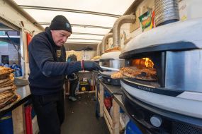 Volunteers brought pizza in Stary Saltov village, Kharkiv region