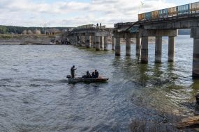 Boat crossing through the Pechenezh reservoir in Stary Saltov village