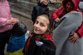 A girl in a Ukrainian scarf