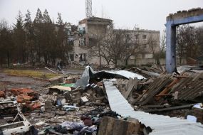 A destroyed house in  Snigurivka city , Mykolaiv Oblast
