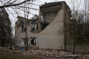 A destroyed house in  Snigurivka city , Mykolaiv Oblast